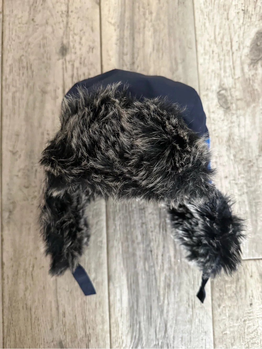 Like new Toddler Kids Navy Blue Faux Fur Trapper Hat with Blue Stripe size 2T-3T